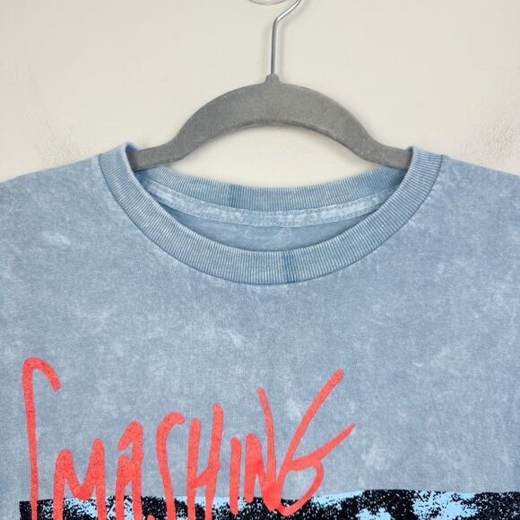 SMASHING PUMPKINS | NEW! Blue Acid Wash Short Sleeve Band Tee Women’s Size Small - Picture 3 of 6